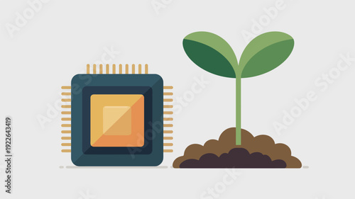 Microchip and Seedling Growth Concept Artwork.
