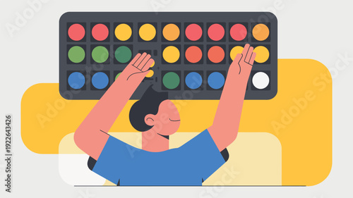 Man Painting with Colorful Palette and Brushes.