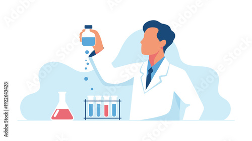 Scientist Conducting Laboratory Experiment with Chemicals.
