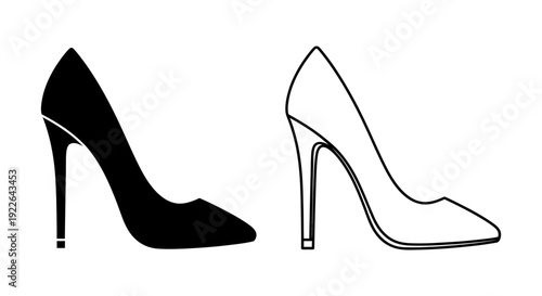 Elegant high heel shoes, stiletto heels, fashionable footwear, black and white pumps Vector
