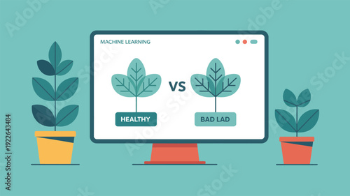 Comparison of Healthy and Unhealthy Plants on Computer Screen.