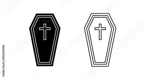 Black and white coffin with cross illustration, vector design, clip art, icon Vector