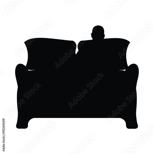 Black Silhouette of Man Sitting on a Couch, Isolated on White Background