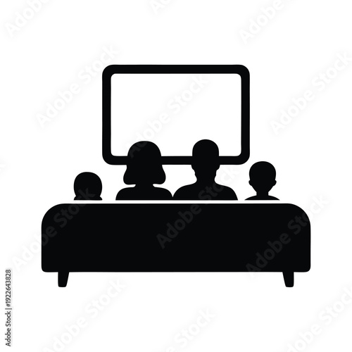 Silhouette of a family sitting on a couch watching a television show