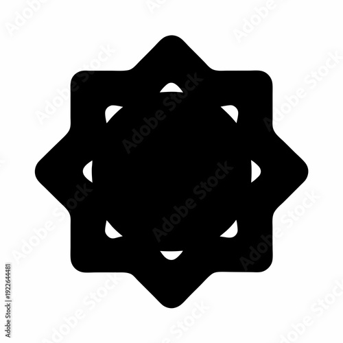 Eight pointed star with concave edges, rendered in solid black color
