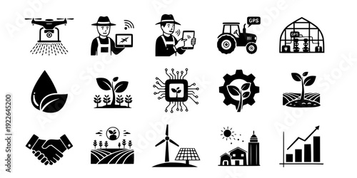 Smart Agriculture Worker Using Drone Monitoring Crops Silhouette