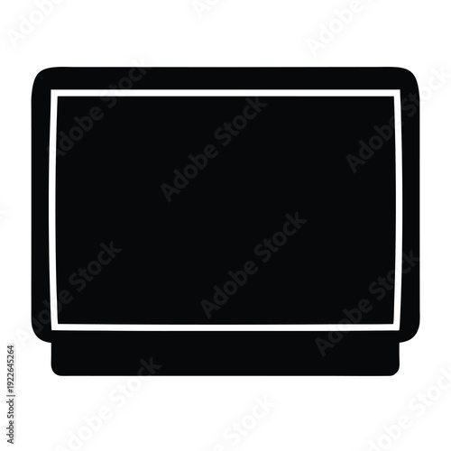 Black and white flat screen television icon illustration with simple design