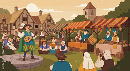 Musician performing at a medieval fair.