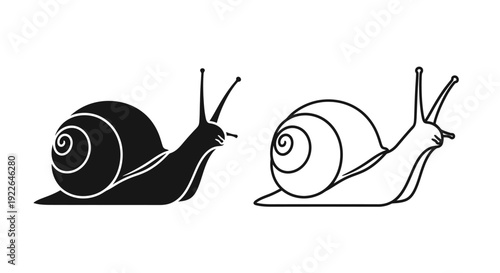 Two snails silhouettes, minimalist black and white snail line art, simple snail design Vector