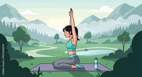 Woman practicing yoga outdoors finding peace and balance.