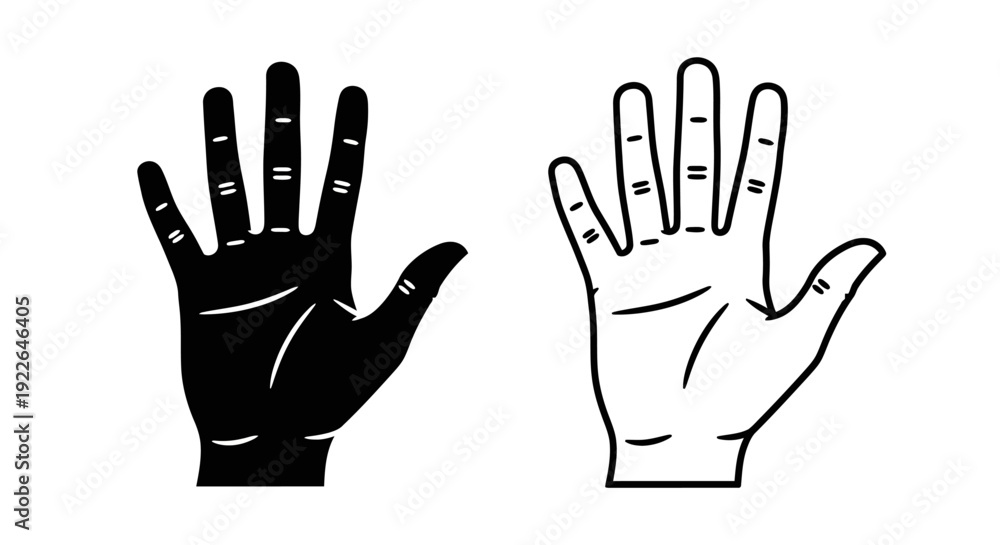 Obraz premium Hand gesture symbols: open and closed hand signs, communication icons, vector illustration Vector