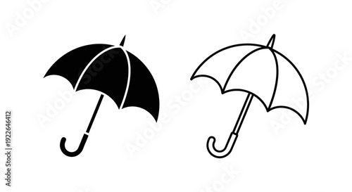 Two umbrellas, one black and one white, standing side by side. Vector