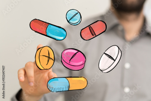 Graphic of colorful pills a...