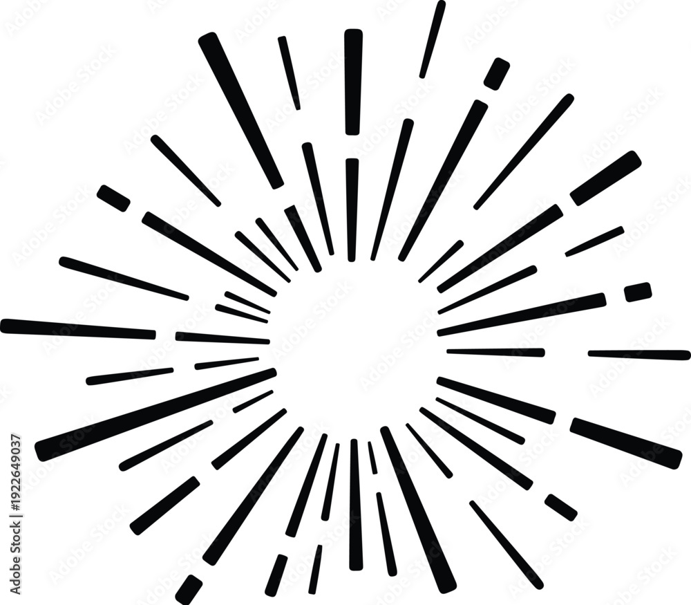 Obraz premium Black sunburst rays radiating from the center, creating a dynamic and eyecatching design isolated on white background perfect for adding a burst of energy