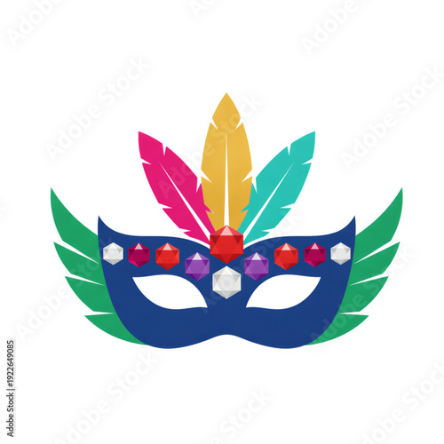 Colorful carnival mask with feathers and gemstones in festive style  