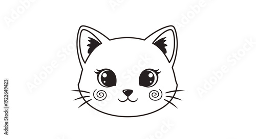 Cute cartoon cat face, illustration, kawaii style, simple drawing, white background
