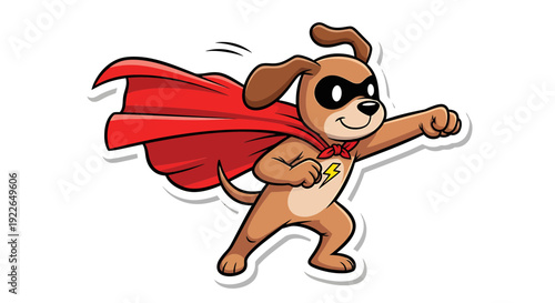 Superhero Dog with Red Cape and Mask, Ready for Action