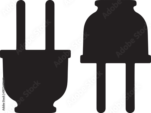 Black silhouettes of electrical plug and socket isolated on transparent background