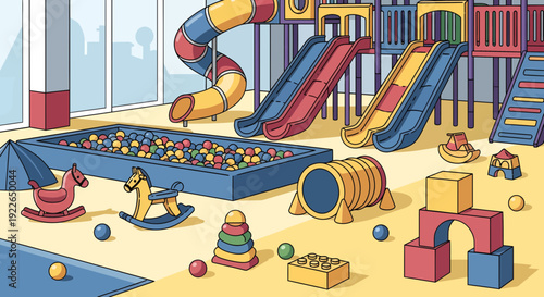 Vibrant Indoor Playground with Slides Ball Pit and Toys.