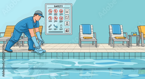 Pool cleaner diligently maintaining the pristine condition of a swimming pool.