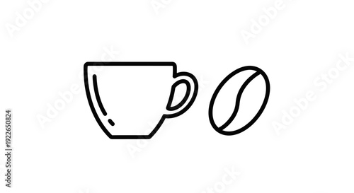 Coffee Cup and Coffee Bean Outline Icons on Isolated White Background