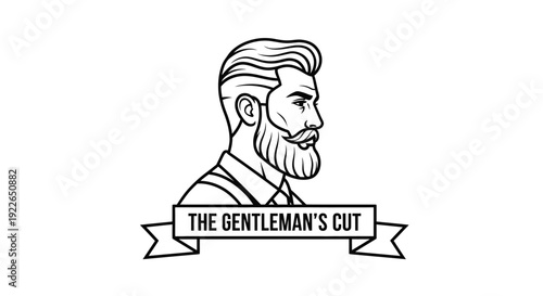 Gentleman Profile with Beard and Classic Haircut for Barbershop, isolated white background.