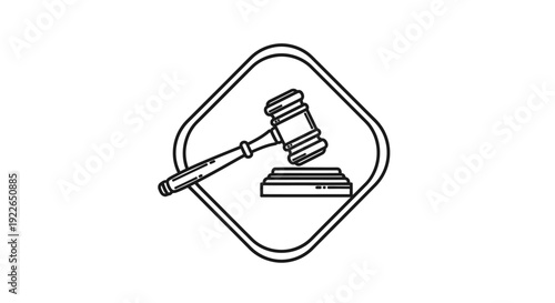 Gavel Icon in Diamond Rhombus Shape, isolated white background.