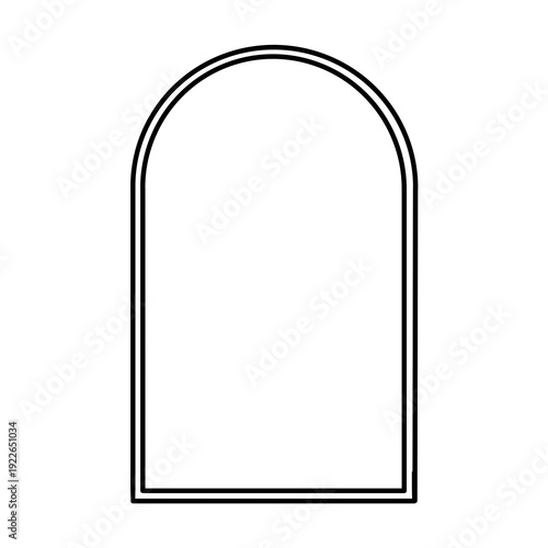Black Minimal Arch Frame Outline. Modern Black Aesthetic Background.