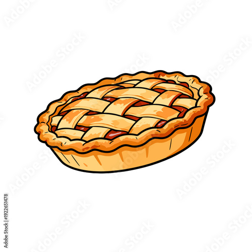 [Vector EPS]A deliciously illustrated lattice - topped fruit pie on a white background