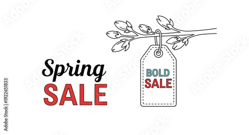 Spring Sale Announcement with Blooming Branch and Tag