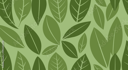 Lush Green Foliage Pattern with Various Leaf Shapes and Shades.