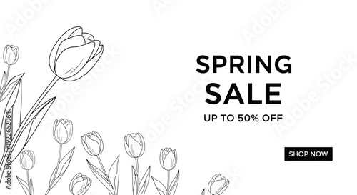 Spring Sale Banner with Tulips and Discount Offer
