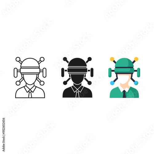Three illustrations of people wearing futuristic headgear Vector