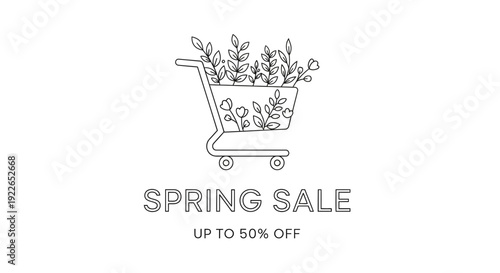 Spring Sale Shopping Cart with Flowers and Leaves - Fresh Offer