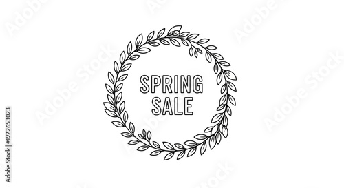 Spring Sale Wreath Illustration - Hand Drawn Botanical Frame with Text