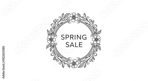 Spring Sale Wreath with Flowers and Leaves - Hand Drawn Style