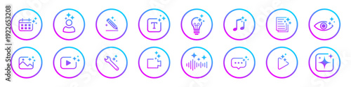 Collection of Generative AI logo icon with sparkle star with square button. concept of Artificial intelligence and Machine learning for app and web