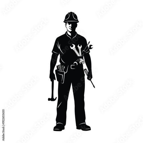 Confident worker with tools in hand for construction or repair
