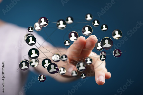 Fotografi Hand reaching towards a digital network of connected people