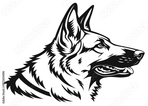 Majestic German Shepherd dog head in bold black and white