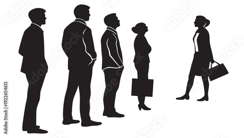 Professional business people standing in line waiting for interview