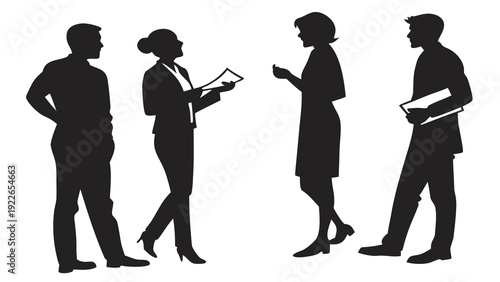 Business professionals in casual conversation at modern office