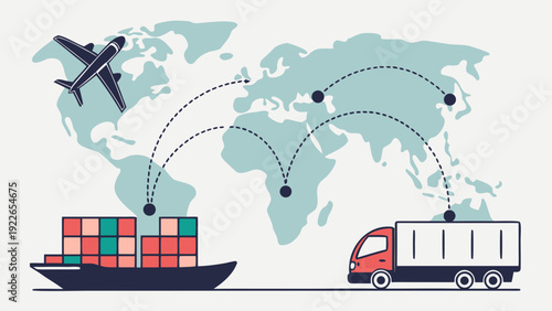 Global logistics and transportation network illustration