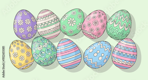 Colorful Easter Eggs with Various Decorations.