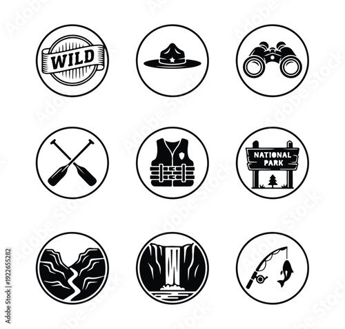 National Park Service Icons, Outdoor Adventure Badge Set
