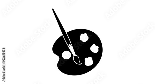 Pencil and paint palette silhouette illustration on transparent background viewed from directly above