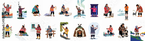 Illustrations of Indigenous Circumpolar Peoples: Traditional Life, Culture, and Heritage in the Arctic Wilderness, featuring daily activities, rituals, and unique connection to nature.