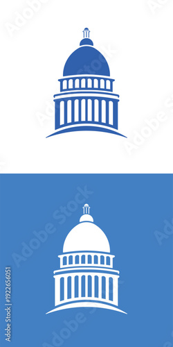 Blue Capitol Building Dome Government Vector Icon White Background Symbol