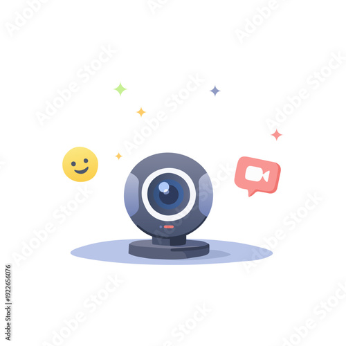 Webcam Illustration For Video Chat And Online Communication. Cartoon Camera Icon Representing Streaming And Social Interaction