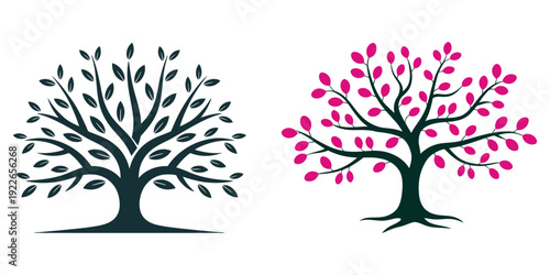 Vector tree silhouette with roots and leaves nature illustration design symbol